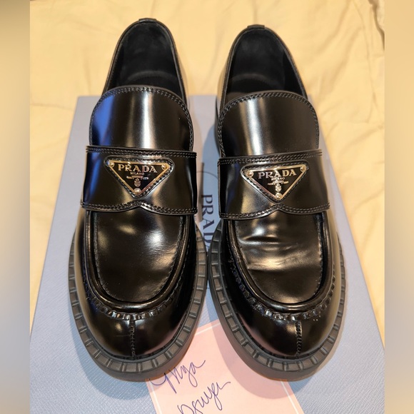 Prada Chocolate Loafers in Black - size 37.5 - Picture 3 of 14